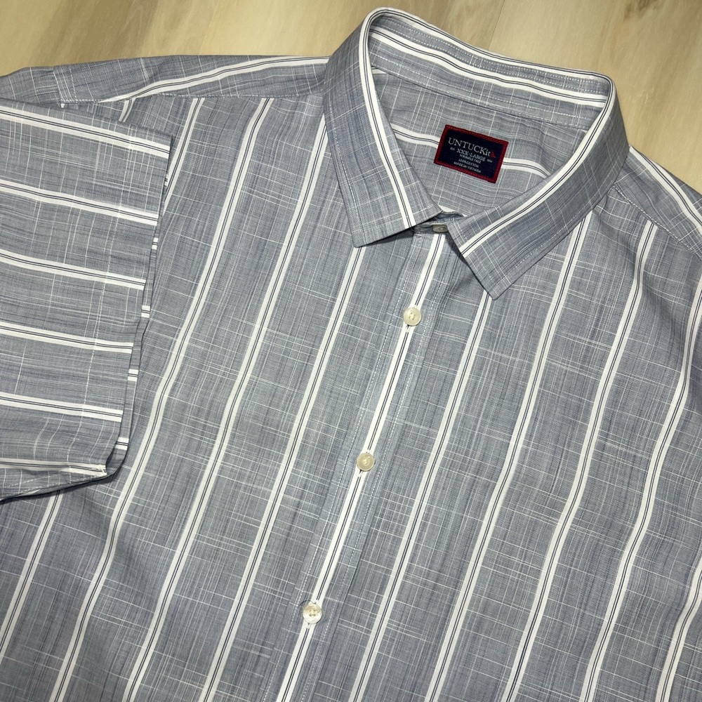 UNTUCKit Colton WF Blue White Striped Short Sleeve Button Up Shirt Men’s Sz 3XL